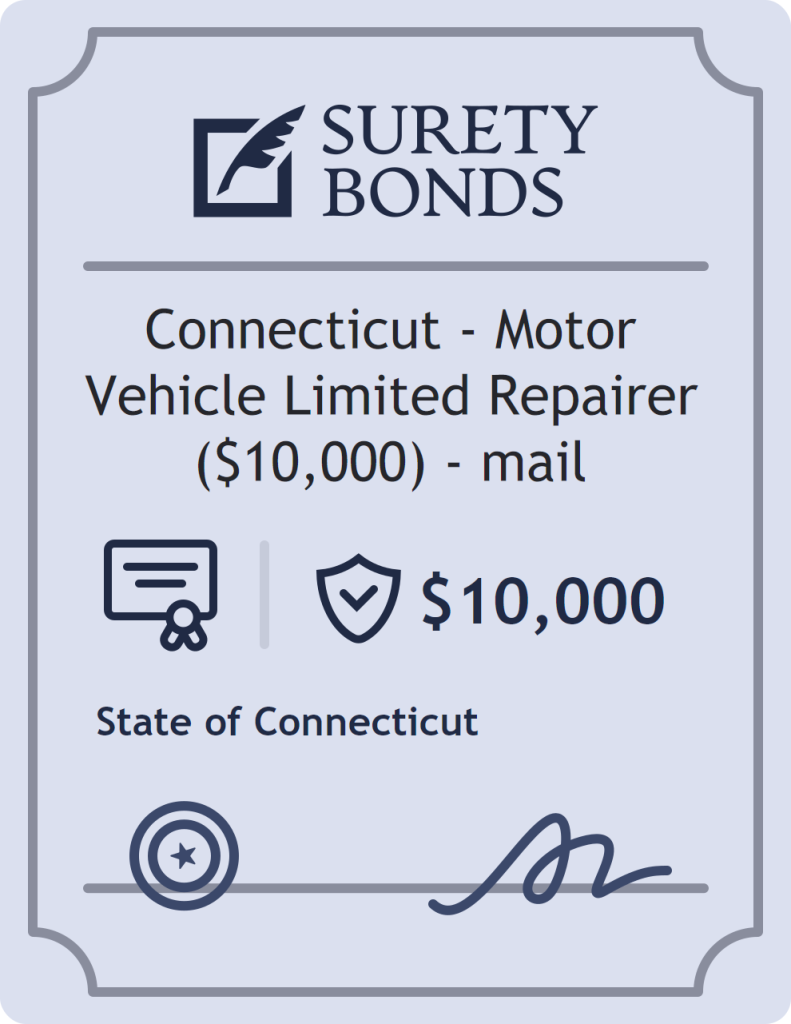 Surety bond badge for Connecticut - Motor Vehicle Limited Repairer ($10,000) - mail