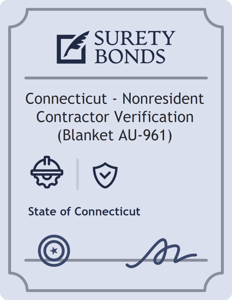 Surety bond badge for Connecticut - Nonresident Contractor Verification (Blanket AU-961)