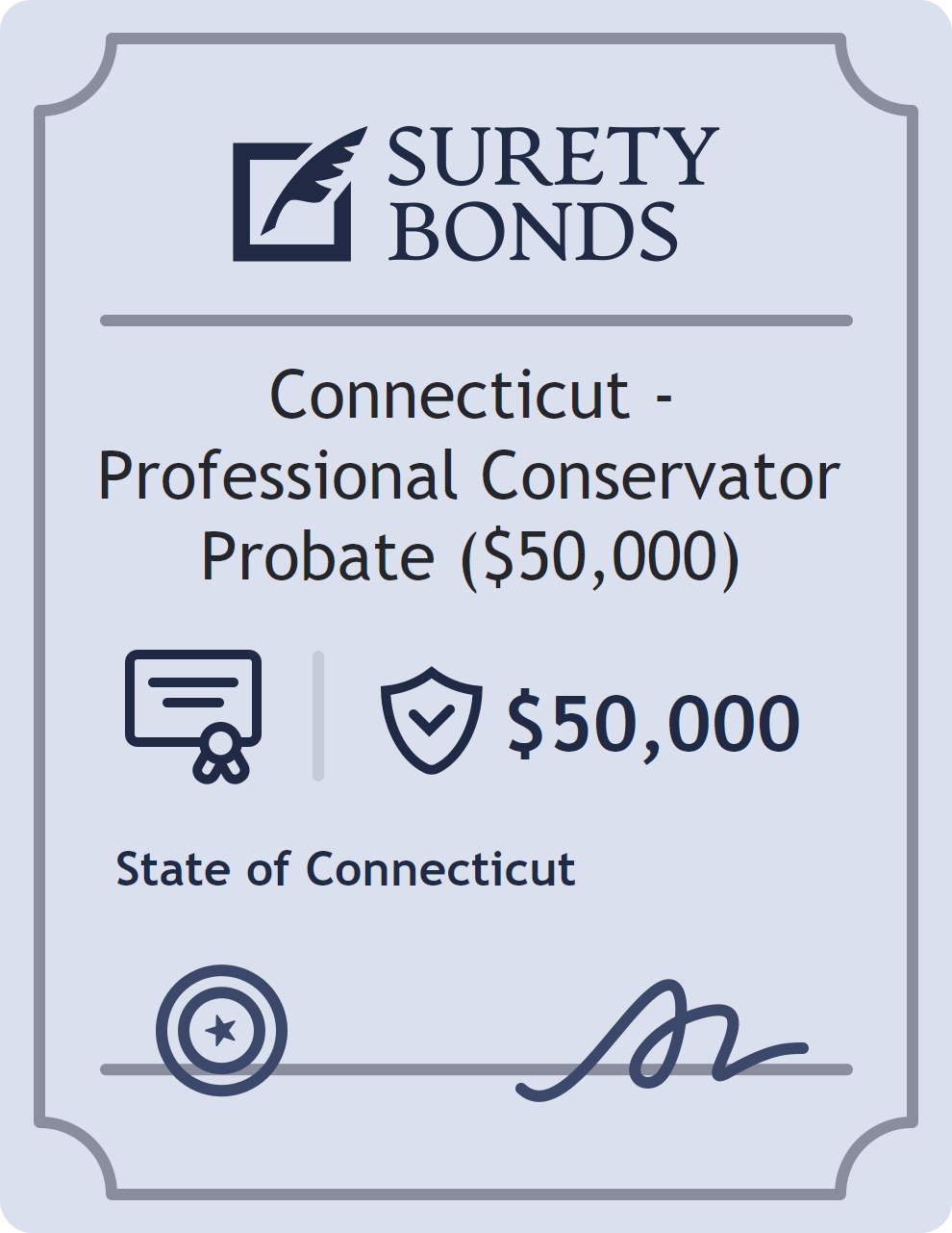 Surety bond badge for Connecticut - Professional Conservator Probate ($50,000)