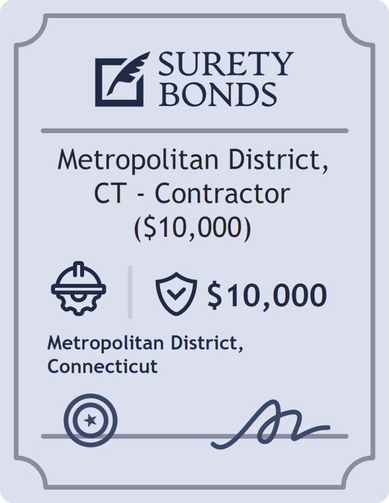 Surety bond badge for Metropolitan District, CT - Contractor ($10,000)