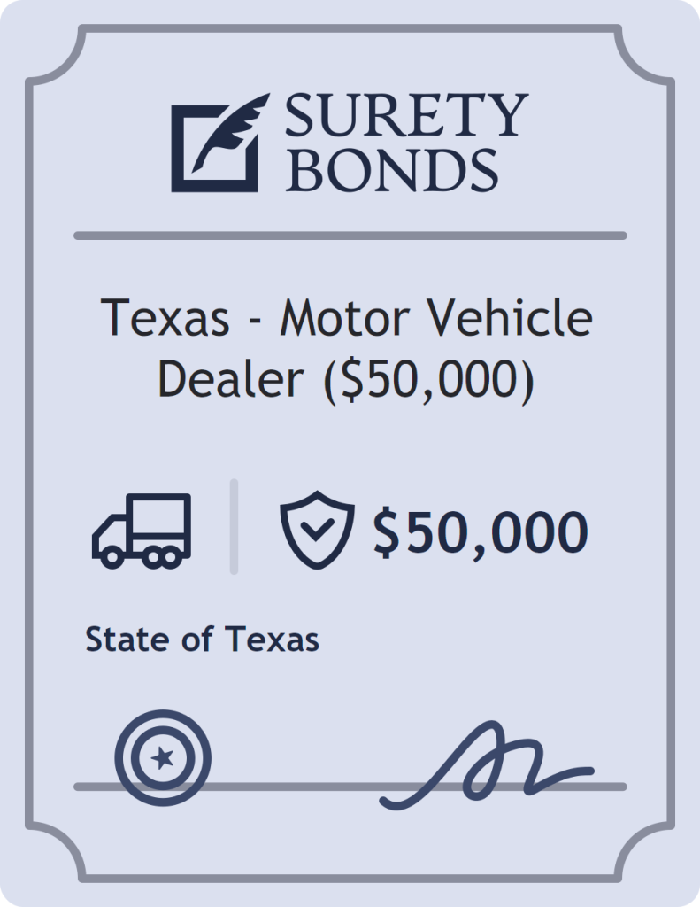 Surety bond badge for Texas - Motor Vehicle Dealer ($50,000)