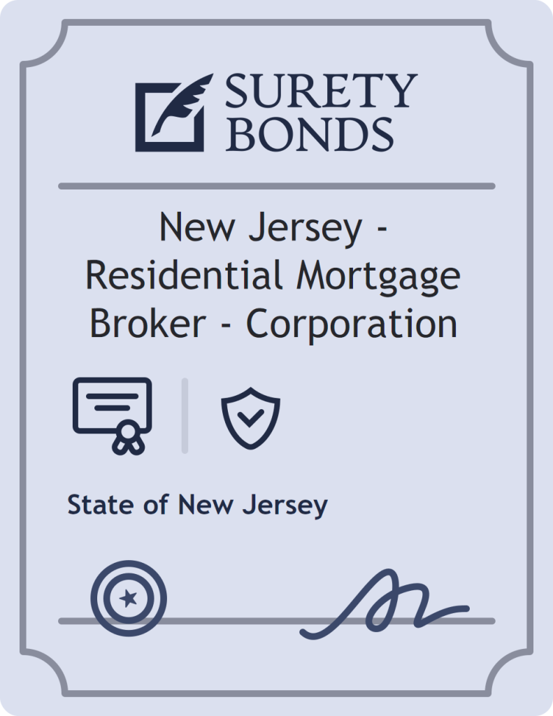 Surety bond badge for New Jersey - Residential Mortgage Broker - Corporation