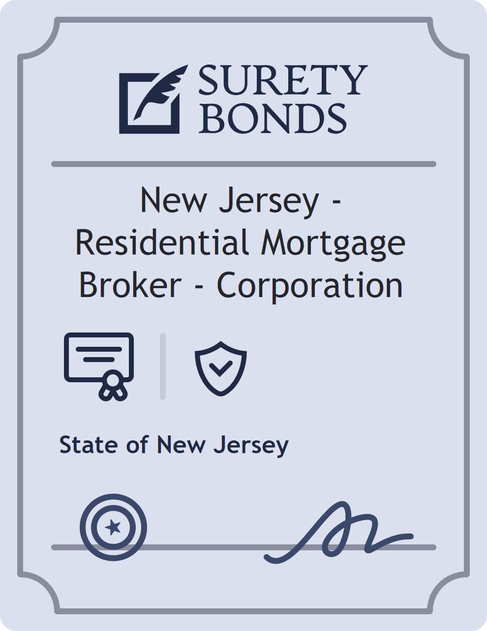 Surety bond badge for New Jersey - Residential Mortgage Broker - Corporation