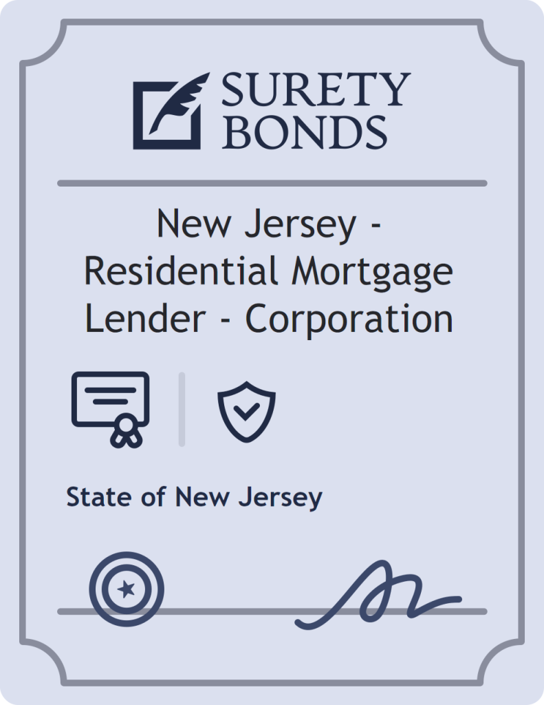 Surety bond badge for New Jersey - Residential Mortgage Lender - Corporation