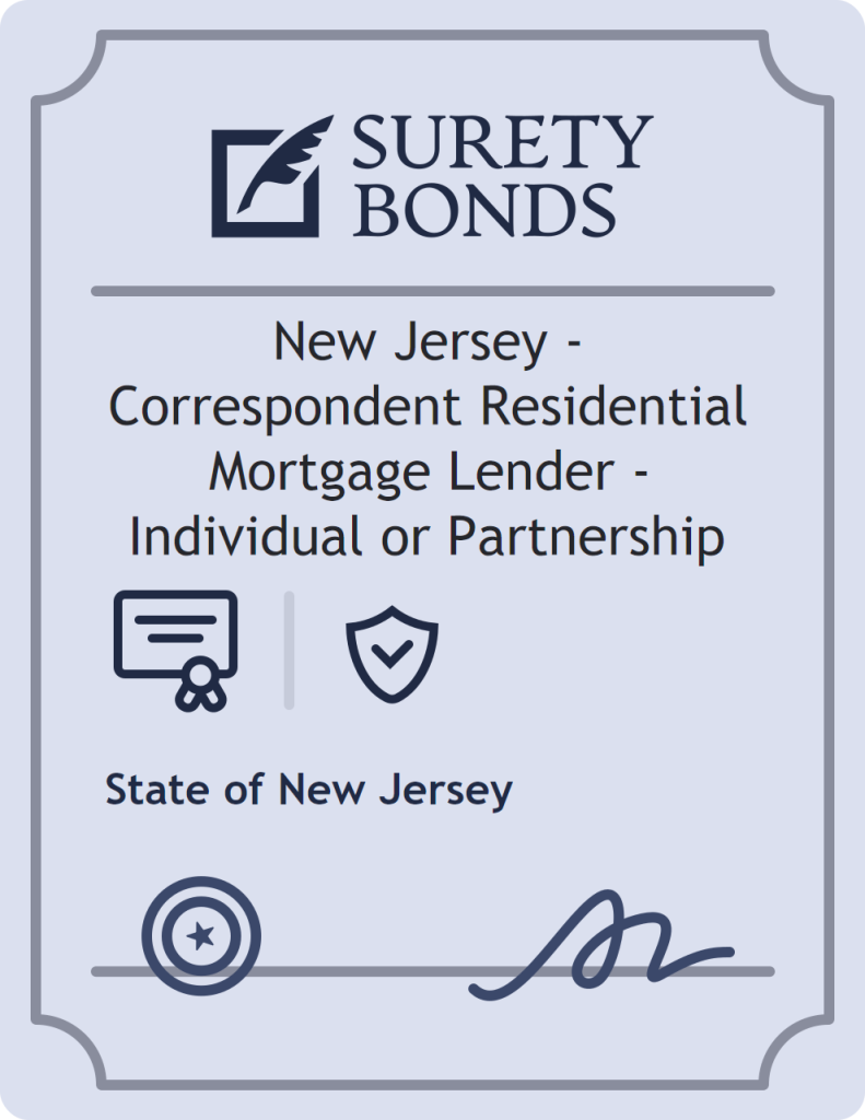 Surety bond badge for New Jersey - Correspondent Residential Mortgage Lender - Individual or Partnership