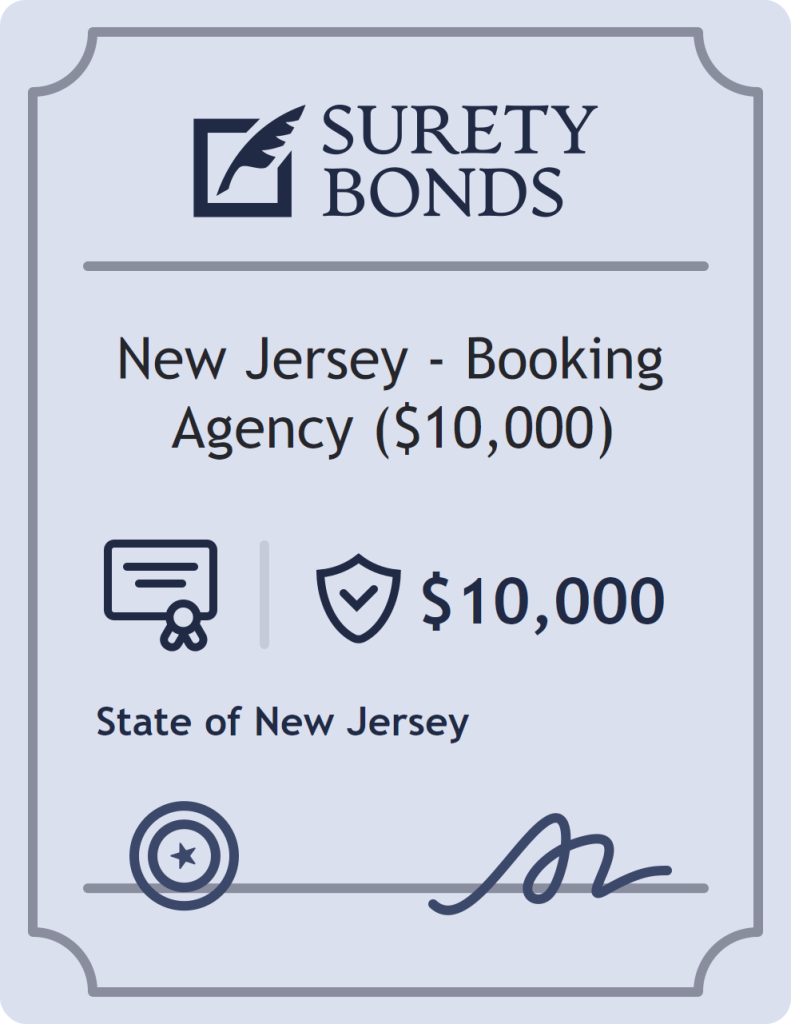 Surety bond badge for New Jersey - Booking Agency ($10,000)