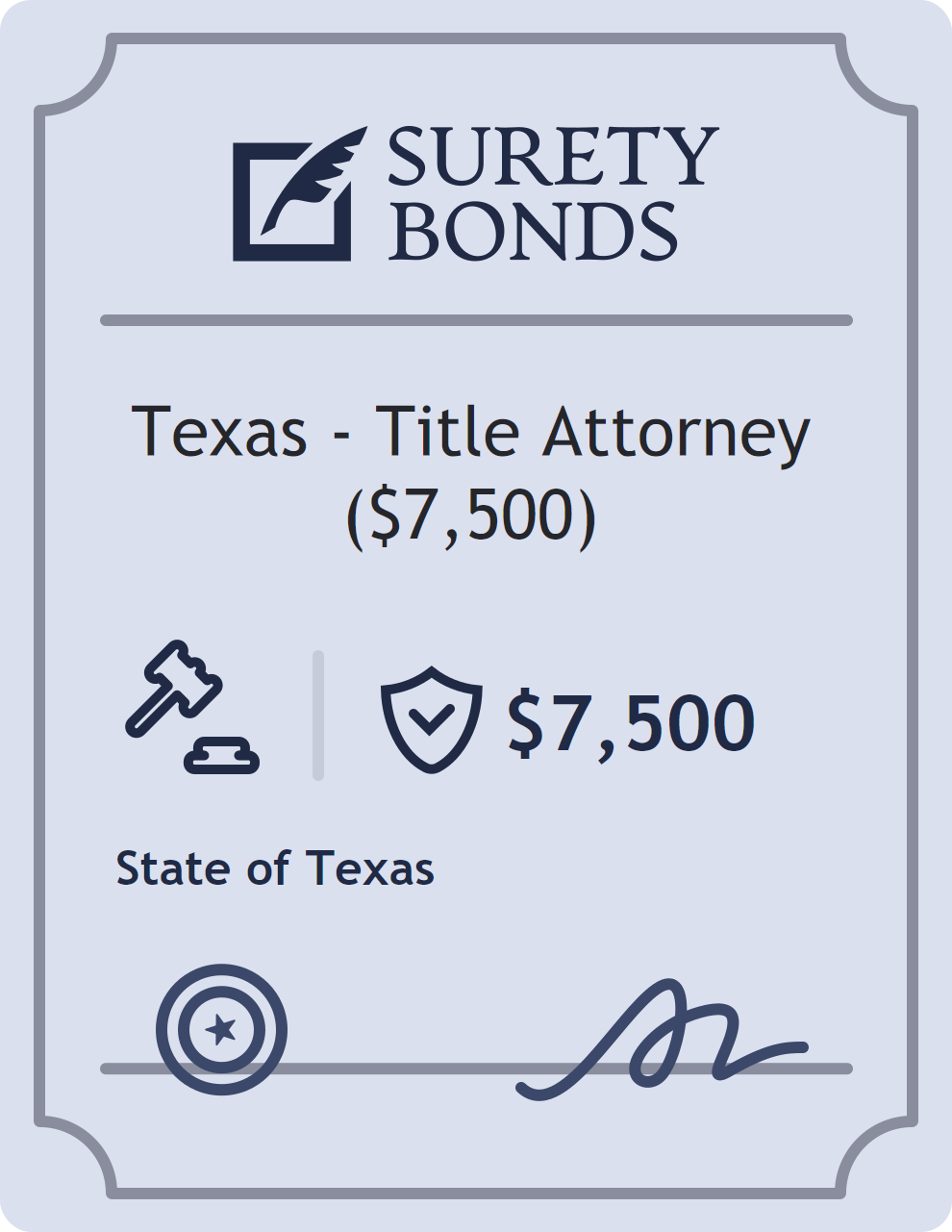 Surety bond badge for Texas - Title Attorney ($7,500)