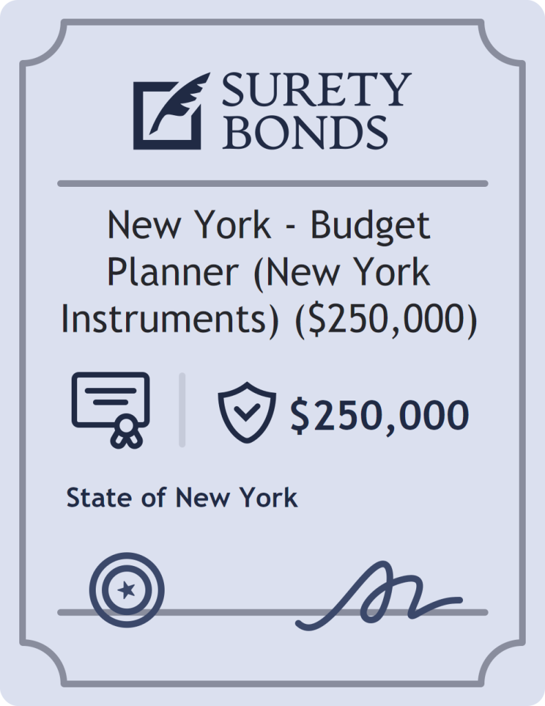 Surety bond badge for New York - Budget Planner (New York Instruments) ($250,000)