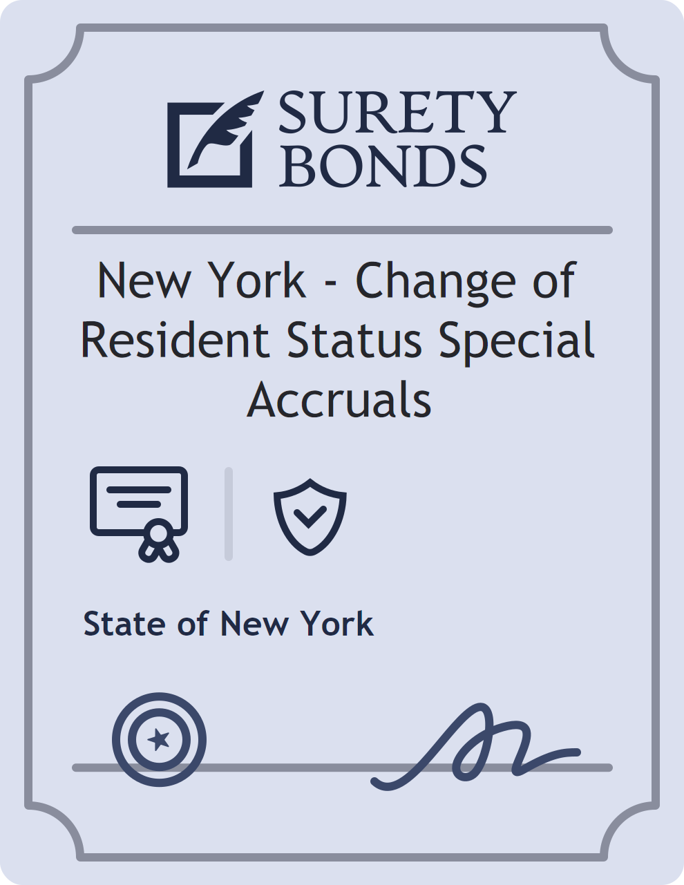 Surety bond badge for New York - Change of Resident Status Special Accruals