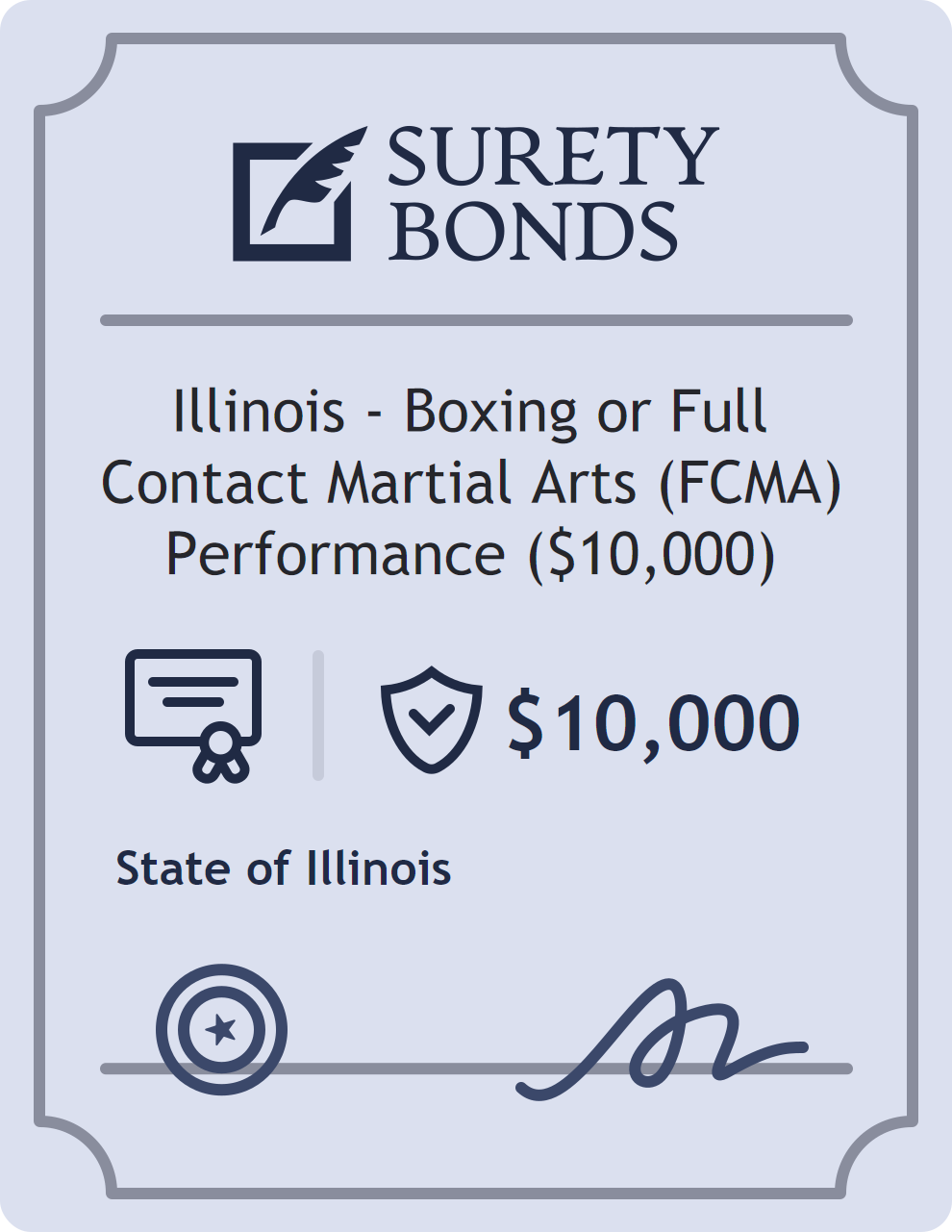 Surety bond badge for Illinois - Boxing or Full Contact Martial Arts (FCMA) Performance ($10,000)