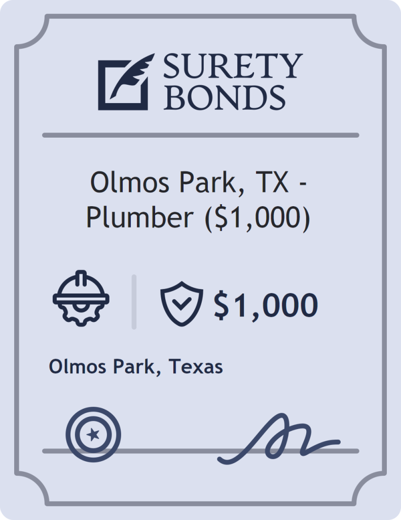 Surety bond badge for Olmos Park, TX - Plumber ($1,000)