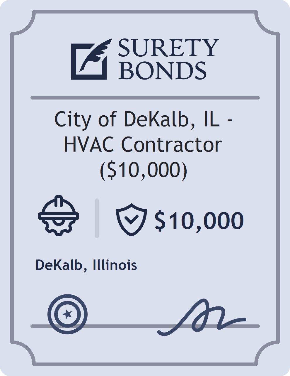 Surety bond badge for City of DeKalb, IL - HVAC Contractor ($10,000)