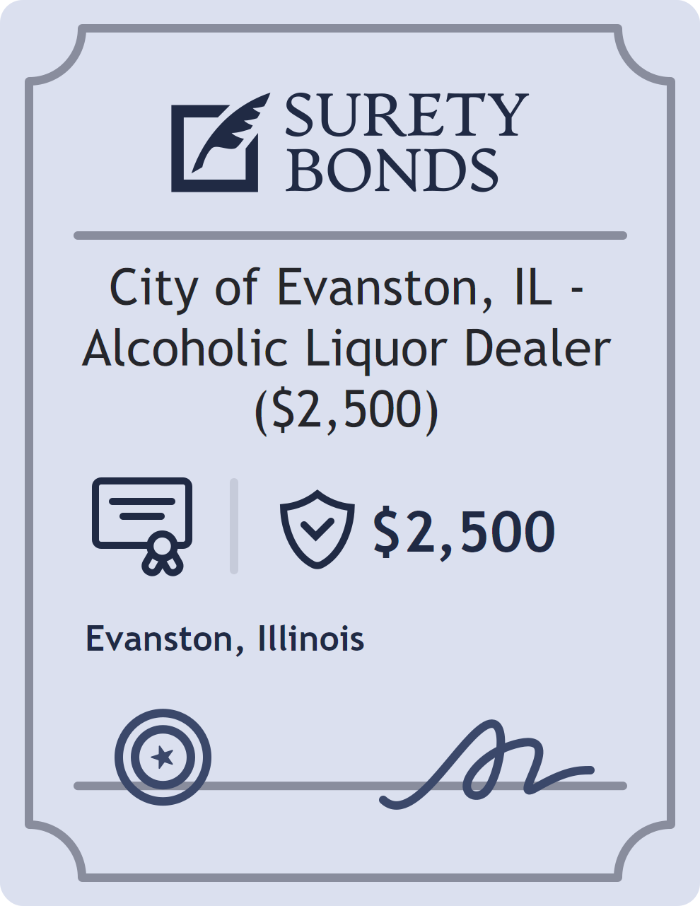 Surety bond badge for City of Evanston, IL - Alcoholic Liquor Dealer ($2,500)