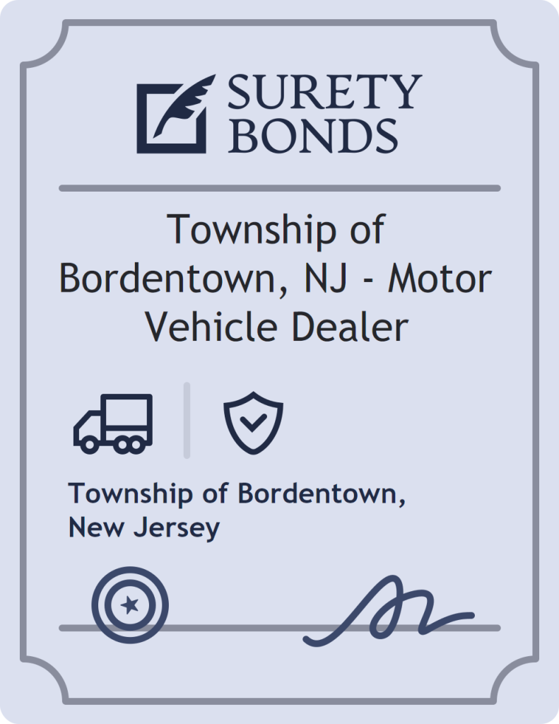 Surety bond badge for Township of Bordentown, NJ - Motor Vehicle Dealer