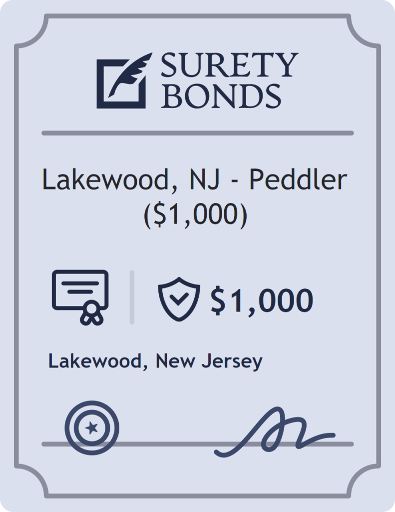 Surety bond badge for Lakewood, NJ - Peddler ($1,000)