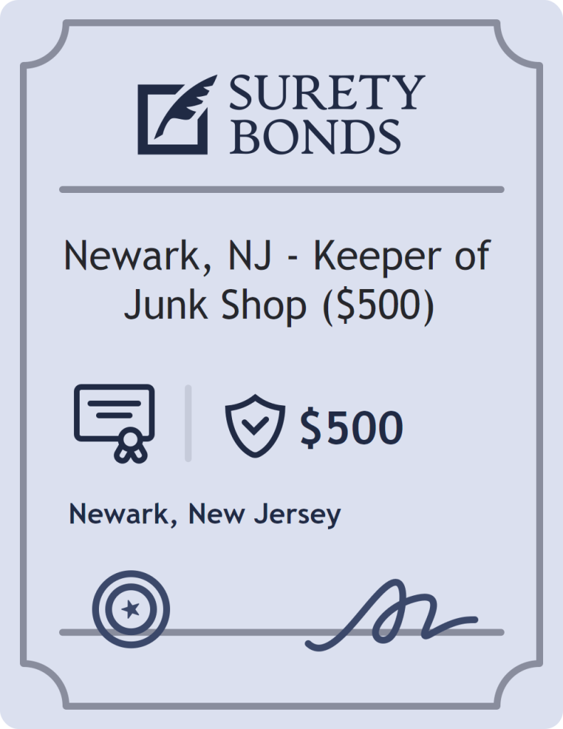 Surety bond badge for Newark, NJ - Keeper of Junk Shop ($500)
