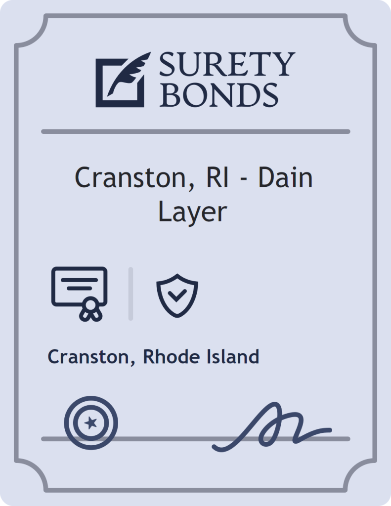 Surety bond badge for Cranston, RI - Dain Layer