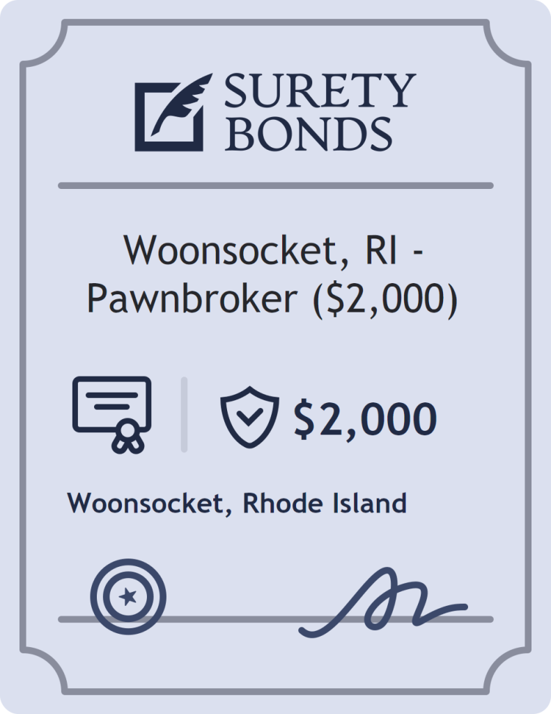 Surety bond badge for Woonsocket, RI - Pawnbroker ($2,000)