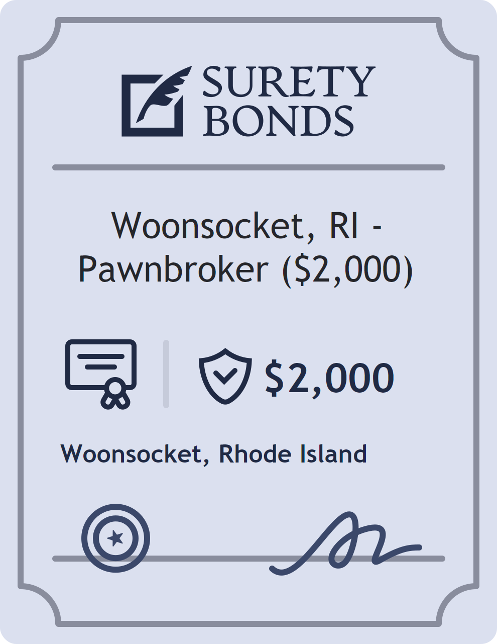 Surety bond badge for Woonsocket, RI - Pawnbroker ($2,000)