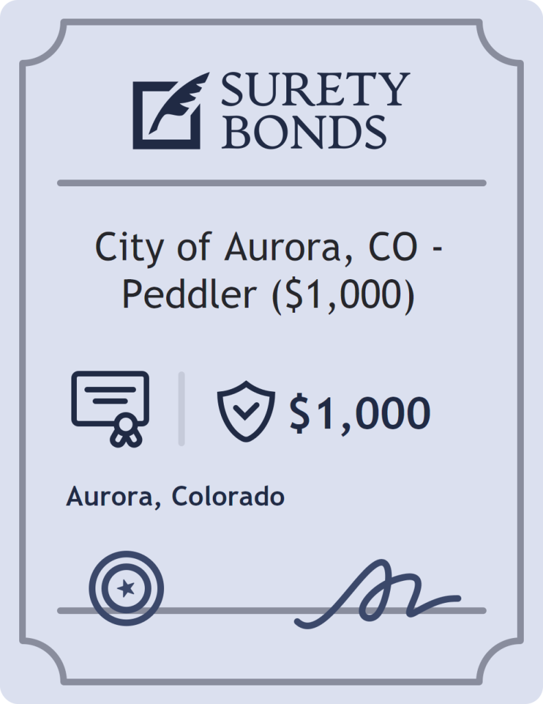 Surety bond badge for City of Aurora, CO - Peddler ($1,000)
