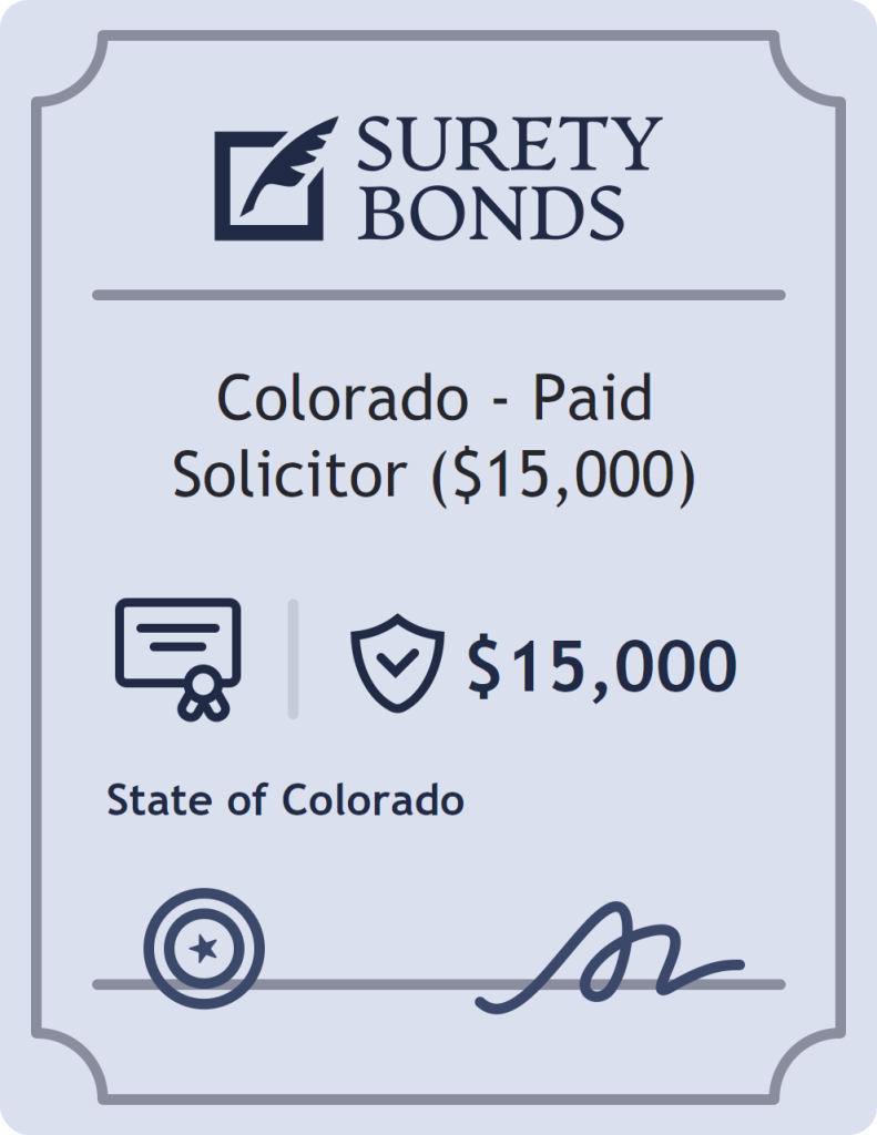 Surety bond badge for Colorado - Paid Solicitor ($15,000)