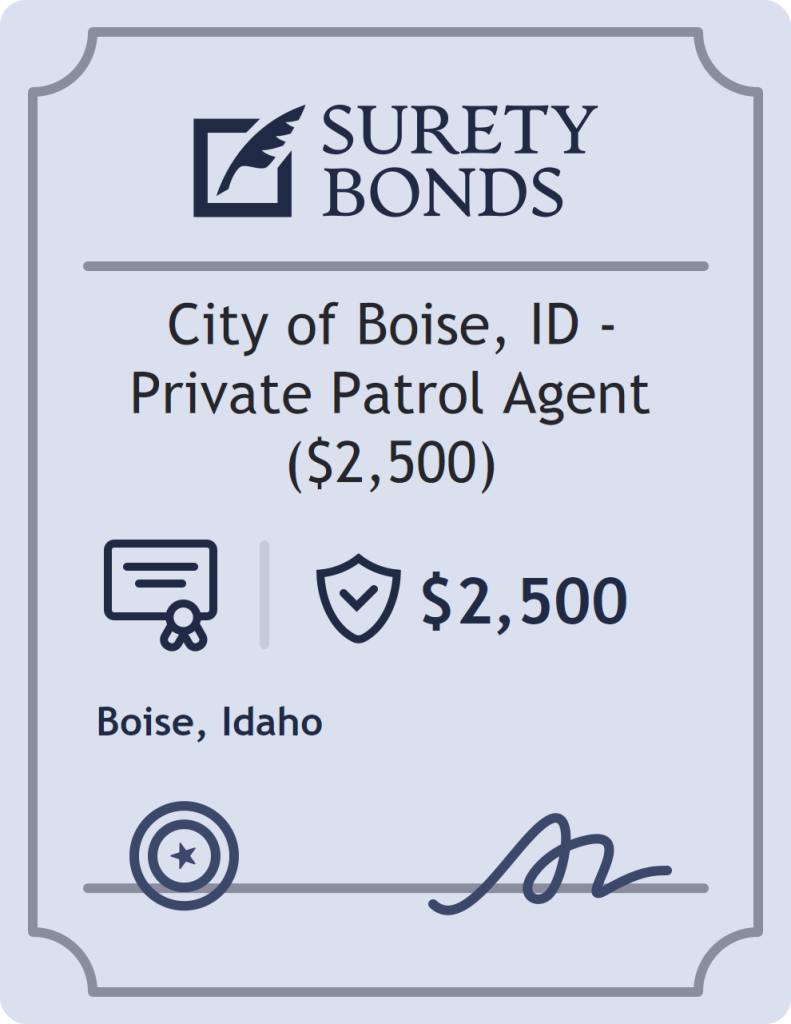 Surety bond badge for City of Boise, ID - Private Patrol Agent ($2,500)