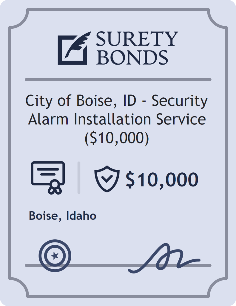 Surety bond badge for City of Boise, ID - Security Alarm Installation Service ($10,000)