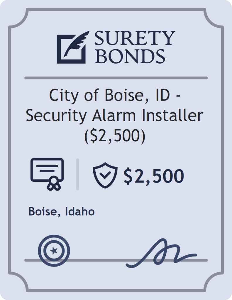 Surety bond badge for City of Boise, ID - Security Alarm Installer ($2,500)