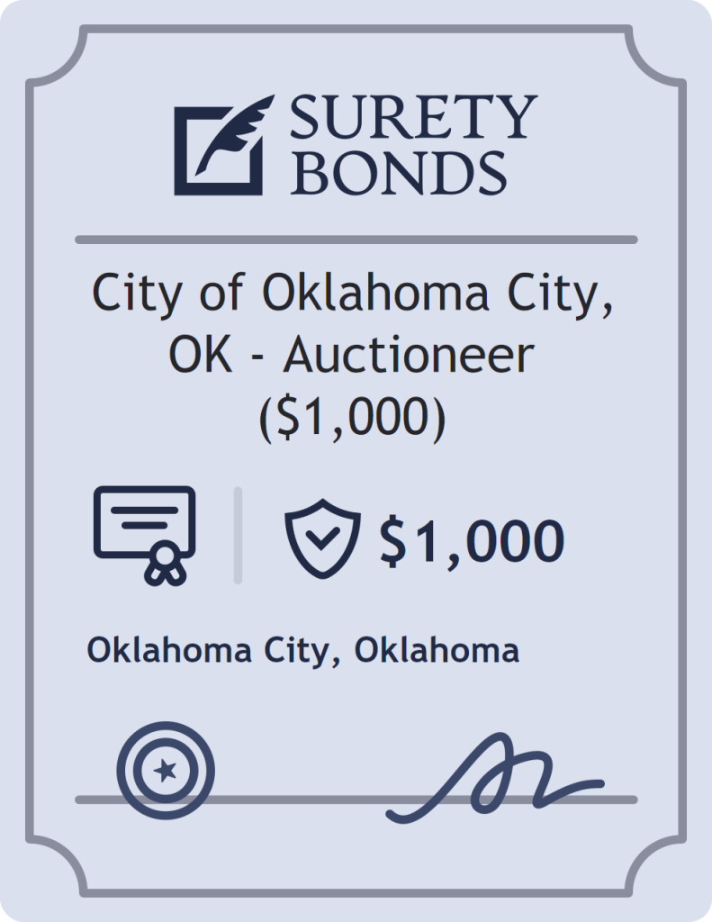 Surety bond badge for City of Oklahoma City, OK - Auctioneer ($1,000)