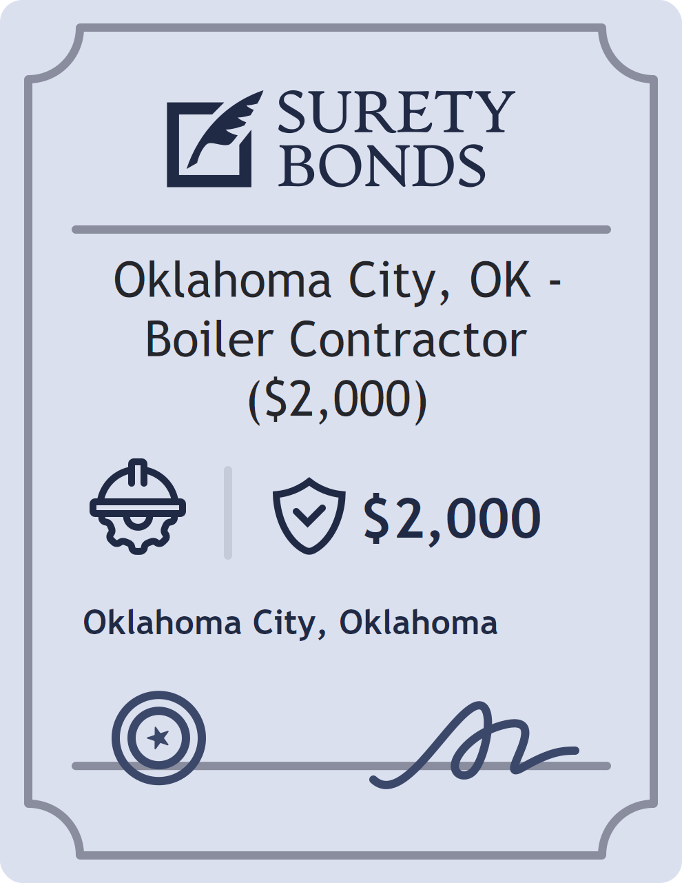 Surety bond badge for Oklahoma City, OK - Boiler Contractor ($2,000)