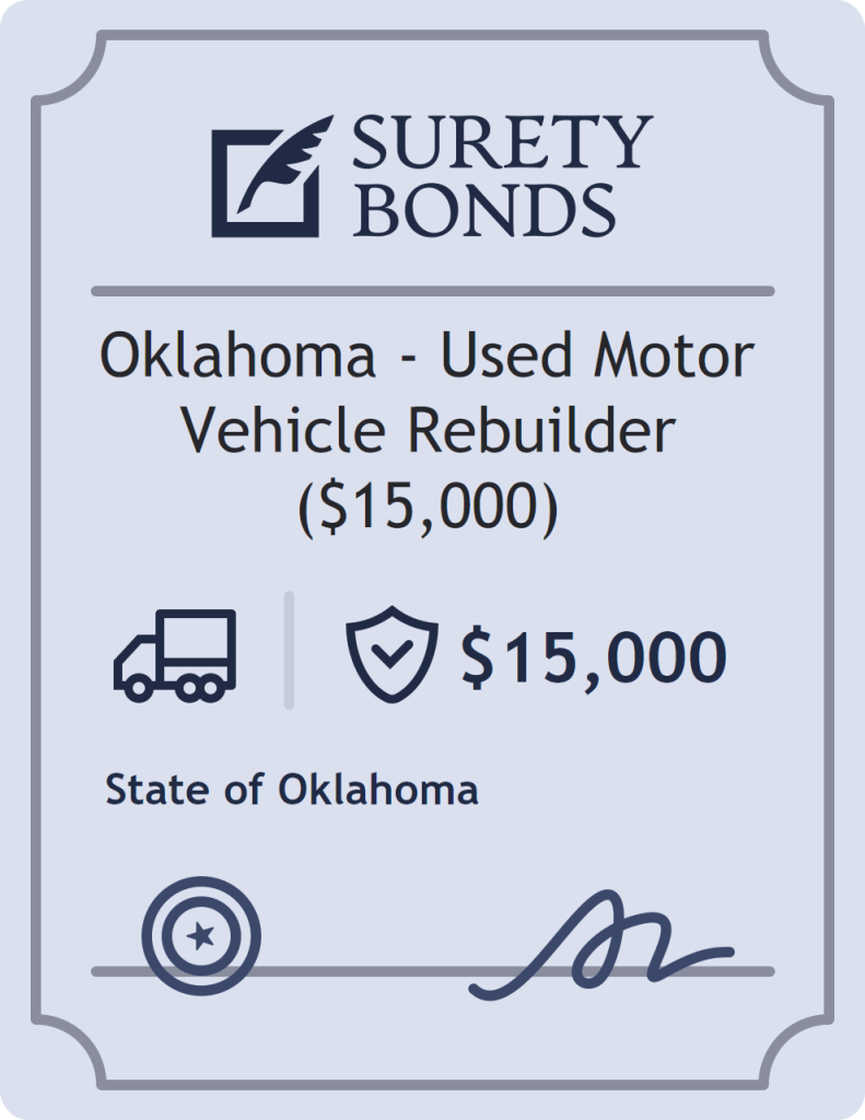 Surety bond badge for Oklahoma - Used Motor Vehicle Rebuilder ($15,000)
