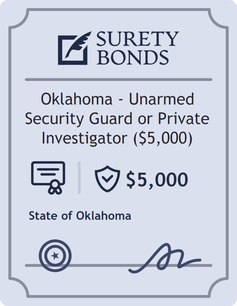 Surety bond badge for Oklahoma - Unarmed Security Guard or Private Investigator ($5,000)