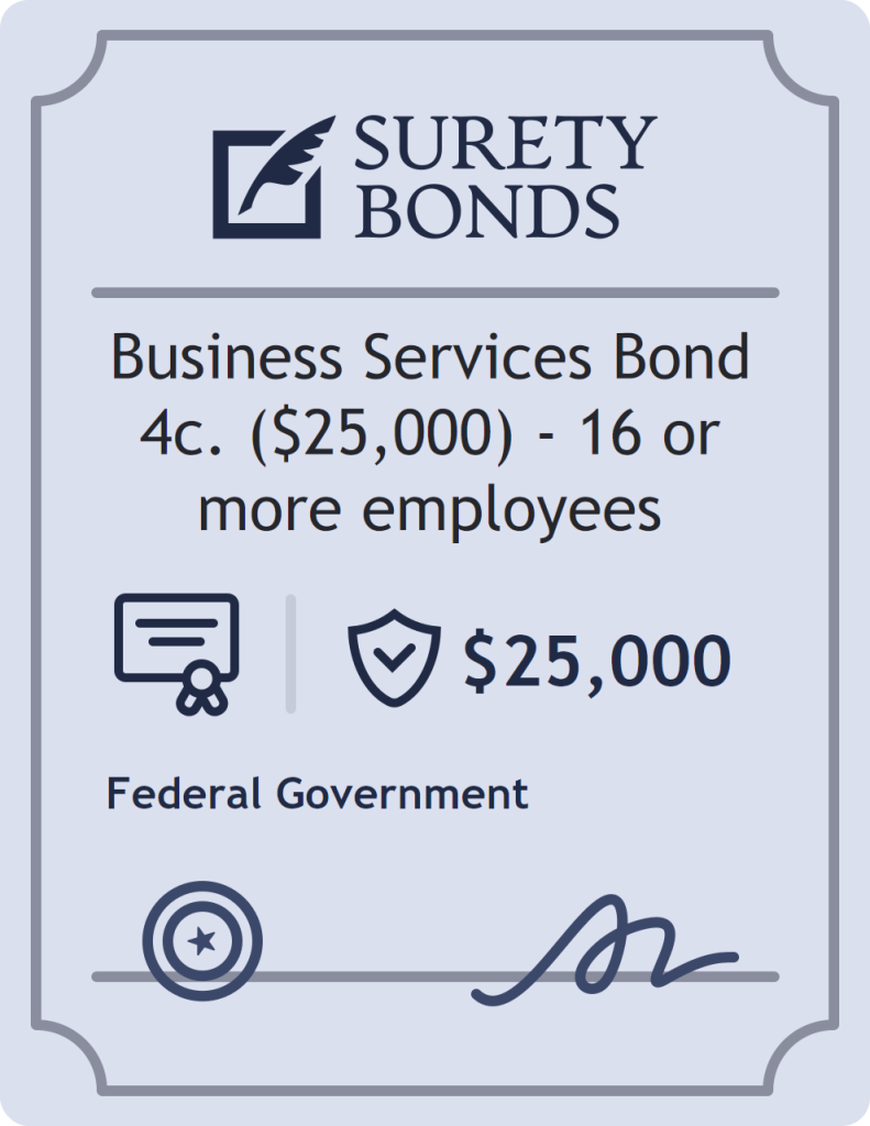Surety bond badge for Business Services Bond 4c. ($25,000) - 16 or more employees