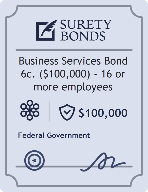 Surety bond badge for Business Services Bond 6c. ($100,000) - 16 or more employees