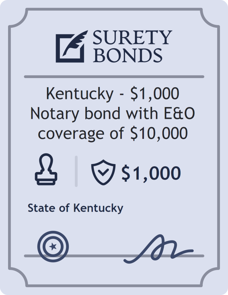 Surety bond badge for Kentucky - $1,000 Notary bond with E&O coverage of $10,000