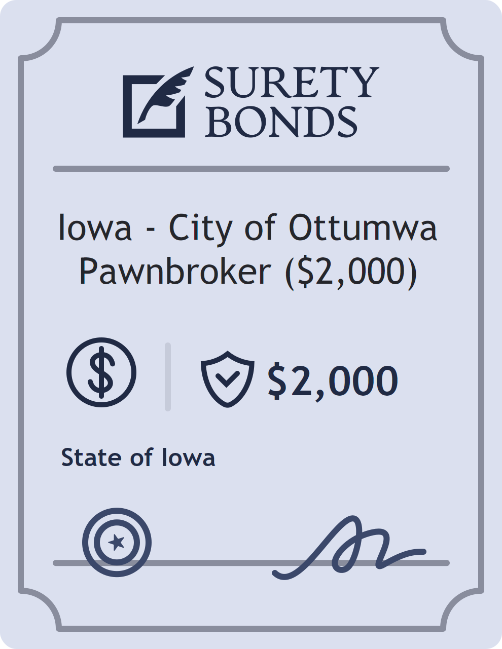 Surety bond badge for Iowa - City of Ottumwa Pawnbroker ($2,000)