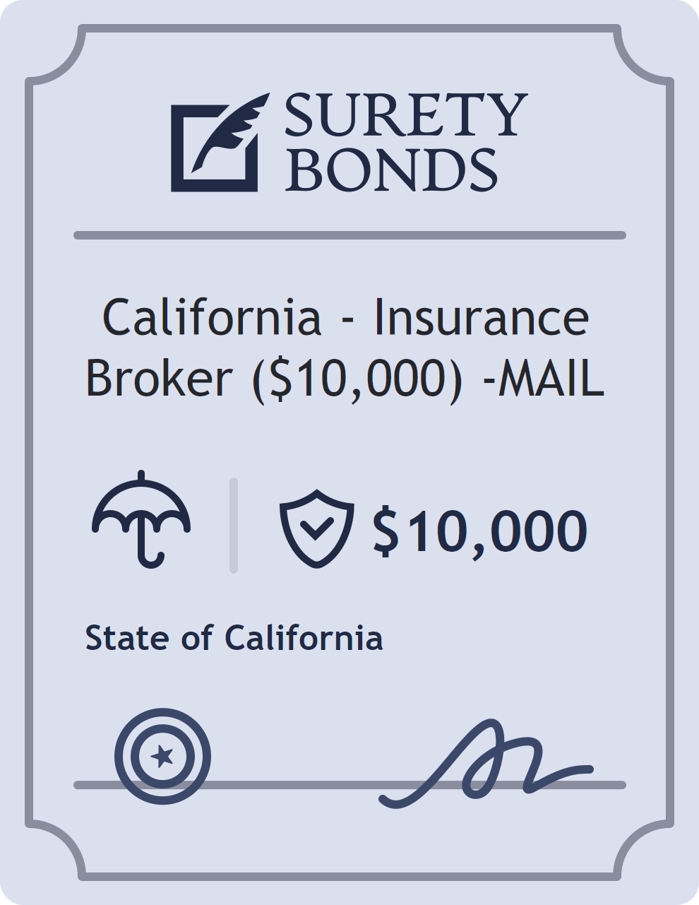 Surety bond badge for California - Insurance Broker ($10,000) -MAIL