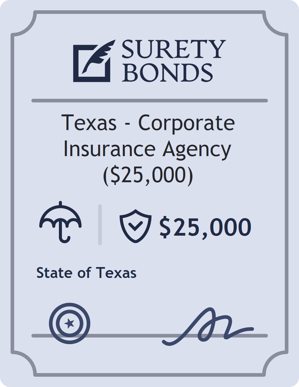 Surety bond badge for Texas - Corporate Insurance Agency ($25,000)