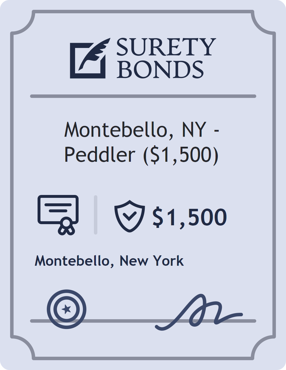Surety bond badge for Montebello, NY - Peddler ($1,500)