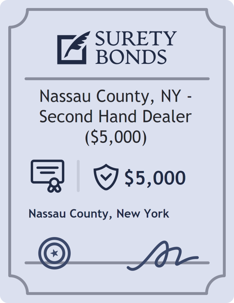 Surety bond badge for Nassau County, NY - Second Hand Dealer ($5,000)