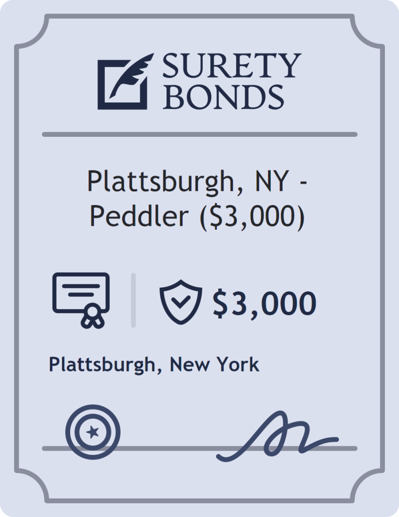 Surety bond badge for Plattsburgh, NY - Peddler ($3,000)