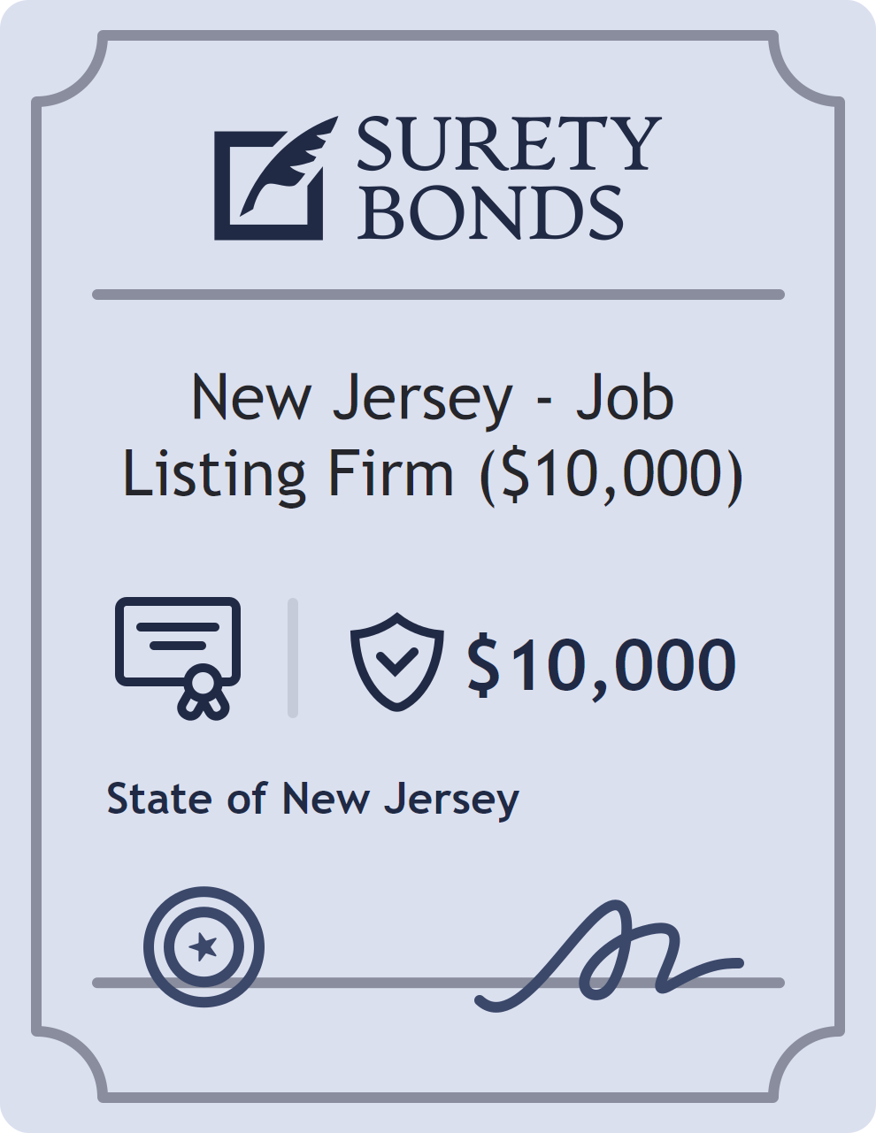 Surety bond badge for New Jersey - Job Listing Firm ($10,000)