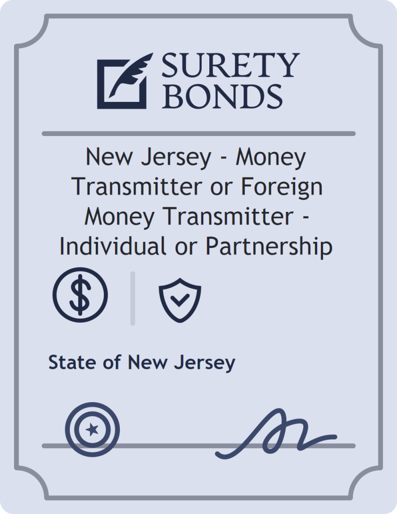 Surety bond badge for New Jersey - Money Transmitter or Foreign Money Transmitter - Individual or Partnership