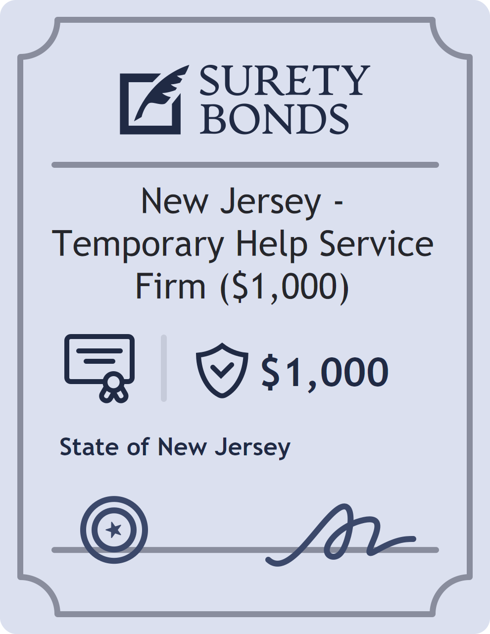 Surety bond badge for New Jersey - Temporary Help Service Firm ($1,000)
