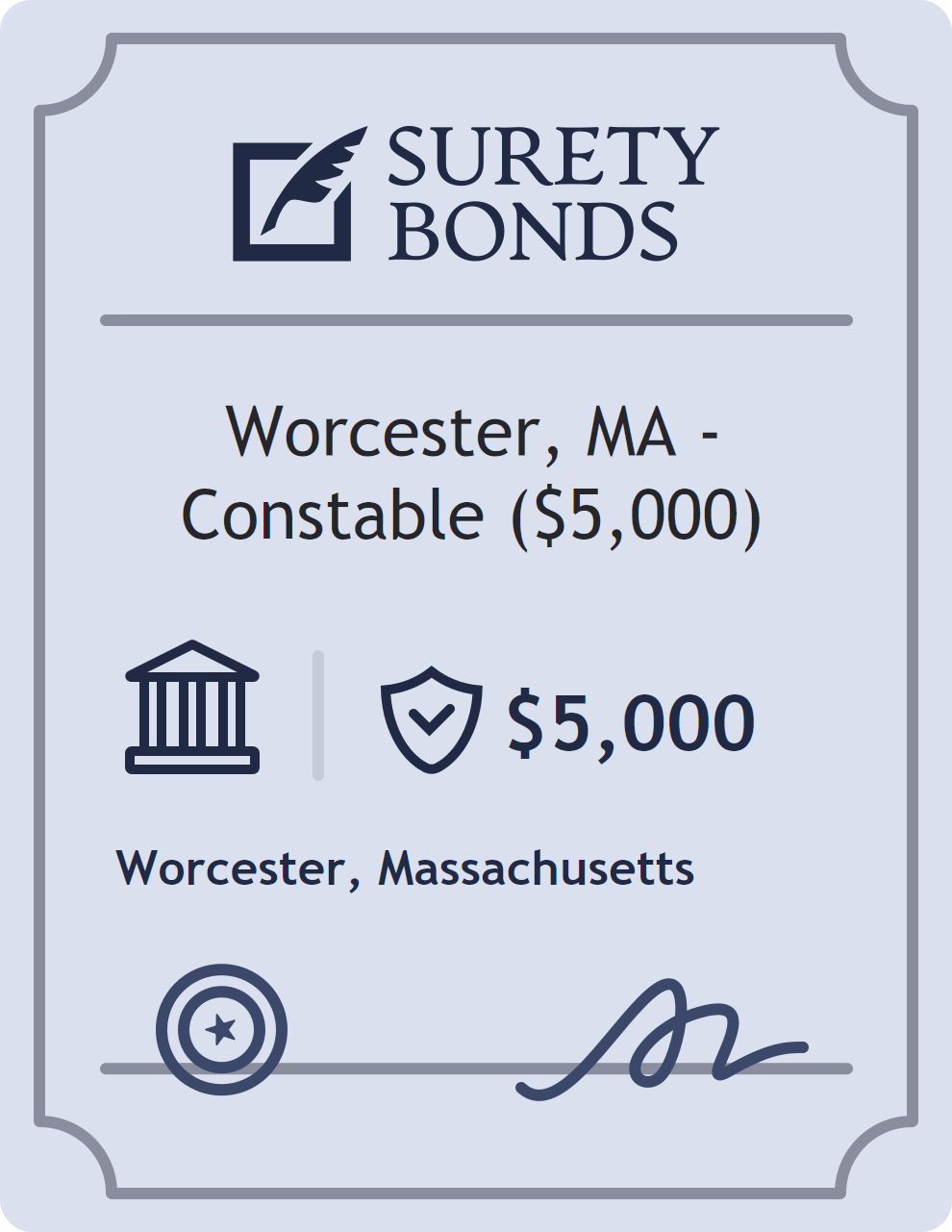 Surety bond badge for Worcester, MA - Constable ($5,000)