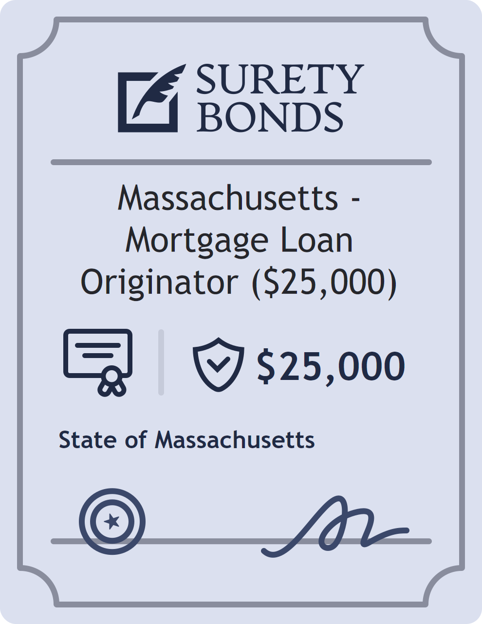 Surety bond badge for Massachusetts - Mortgage Loan Originator ($25,000)
