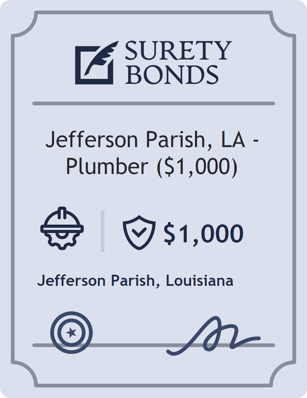 Surety bond badge for Jefferson Parish, LA - Plumber ($1,000)