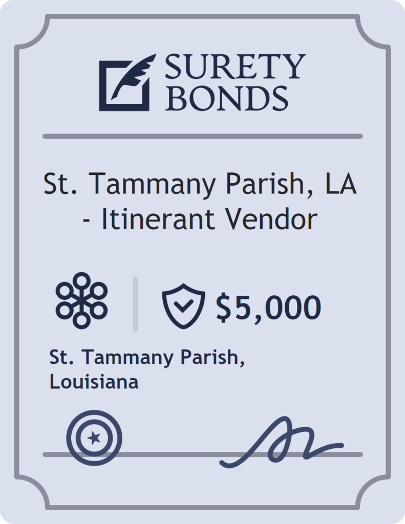 Surety bond badge for St. Tammany Parish, LA - Itinerant Vendor