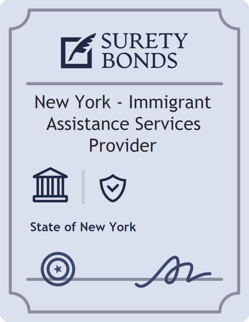 Surety bond badge for New York - Immigrant Assistance Services Provider