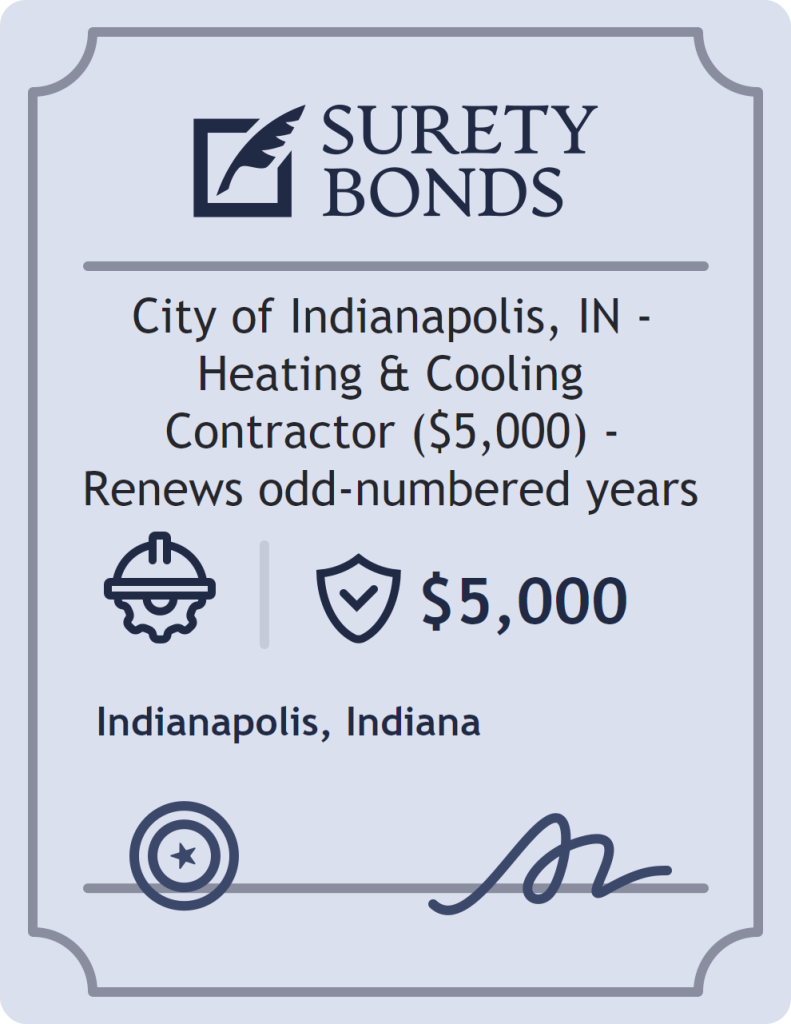 Surety bond badge for City of Indianapolis, IN - Heating & Cooling Contractor ($5,000) - Renews odd-numbered years